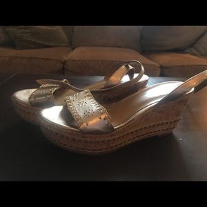 Gold Jack Rogers strappy wedges